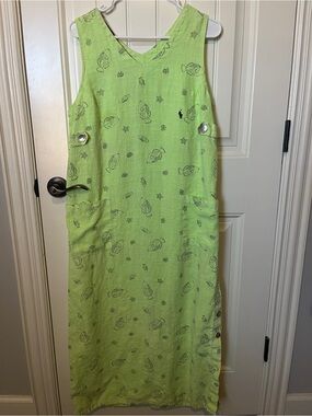 Ralph Lauren Neon Green Sleeveless Linen Shift with Nautical Print